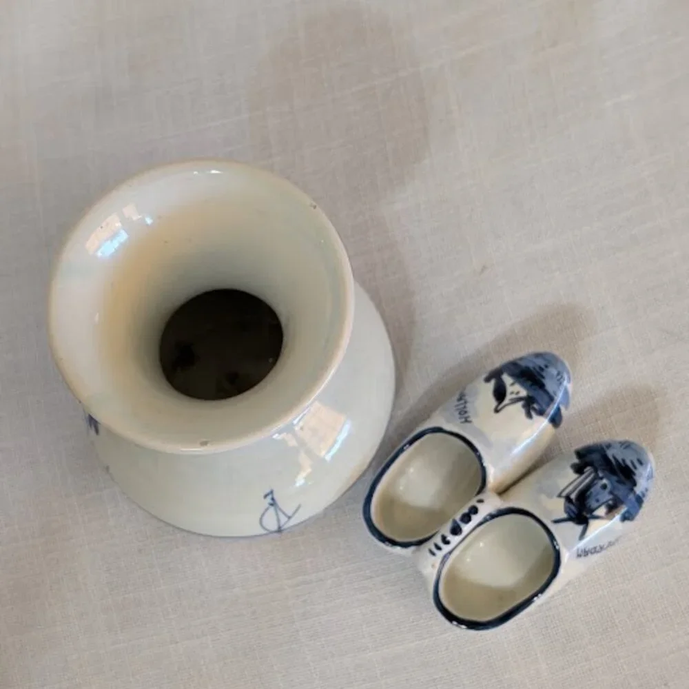 Vintage Bud Vase and Shoes / Clogs by Delft of Holland